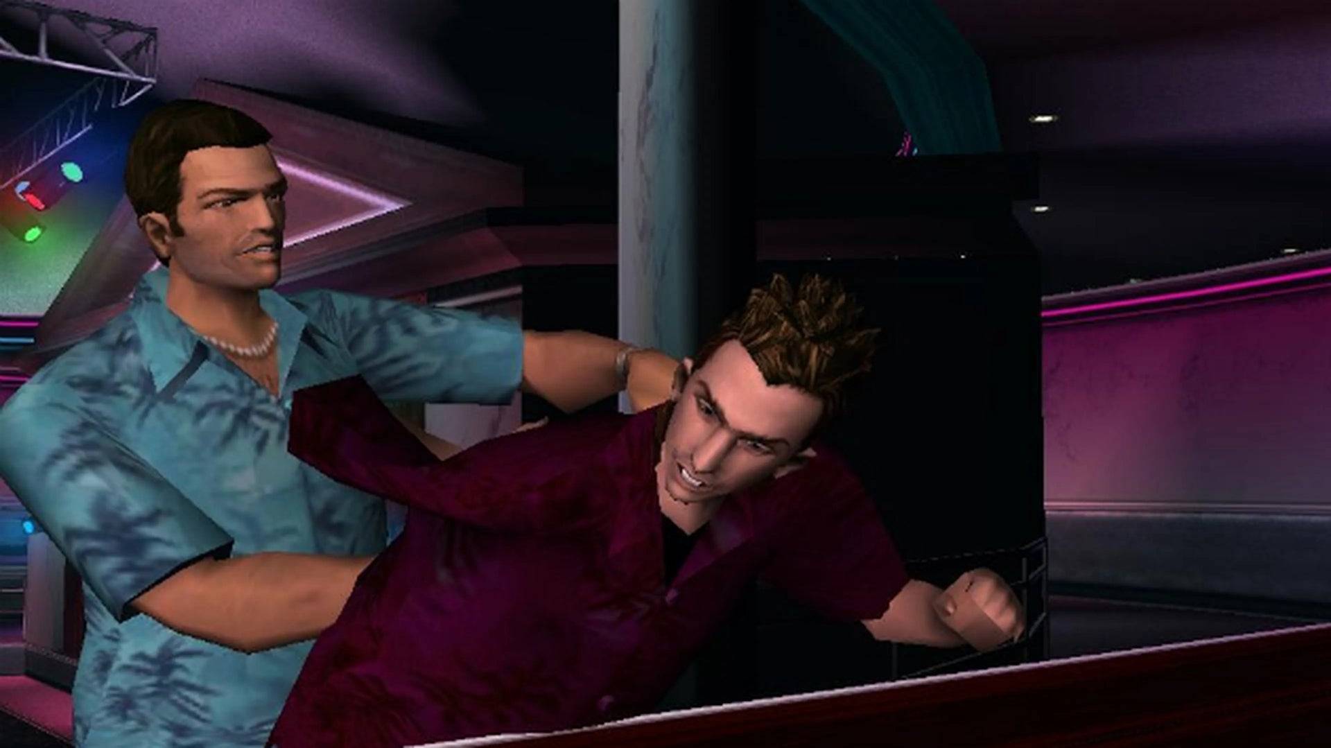 Tommy Vercetti aborda Kent Paul em Grand Theft Auto: Vice City | Crédito da imagem: Jogos Rockstar