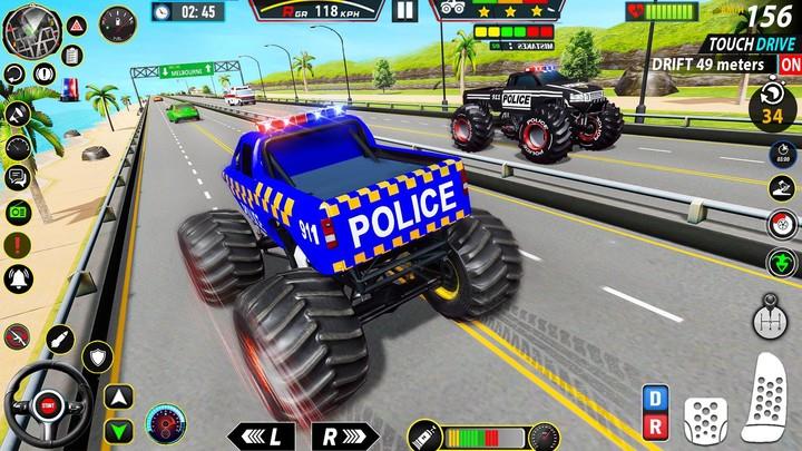 Police Monster Truck Car Games ekran görüntüsü 3