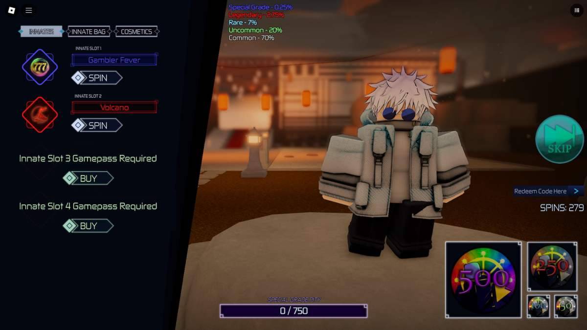 Jujutsu Infinite customization menu