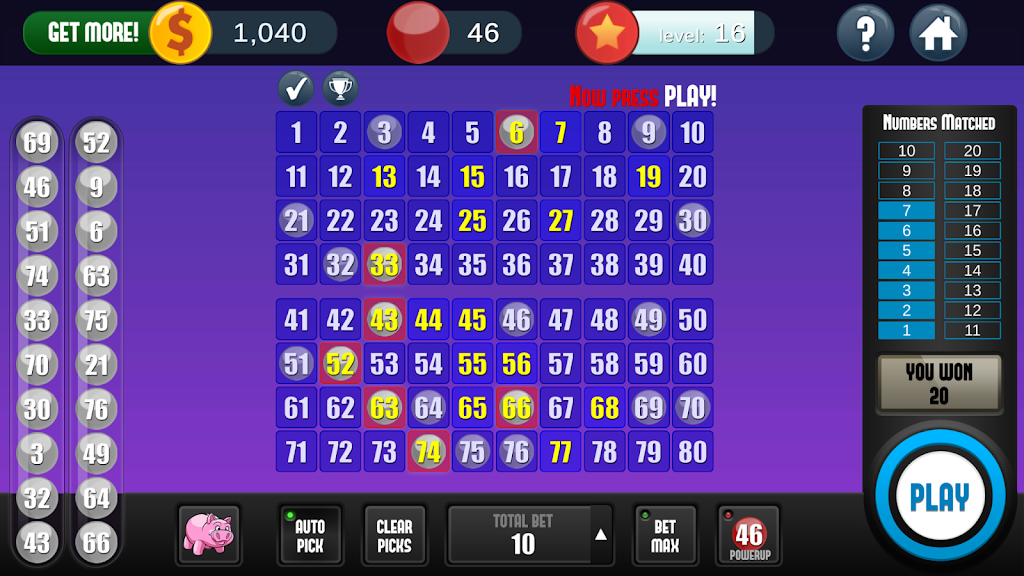 Keno Free Keno Game экрана 3