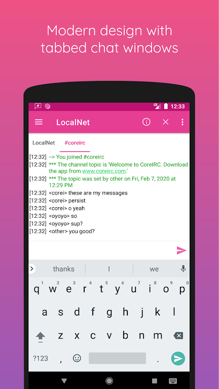 ภาพหน้าจอ CoreIRC Mod 0