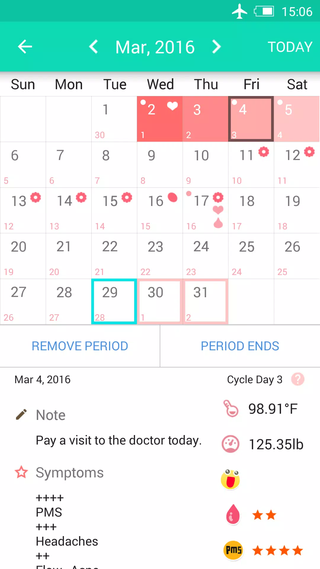 Period Tracker ကိုဖန်သားပြင်1