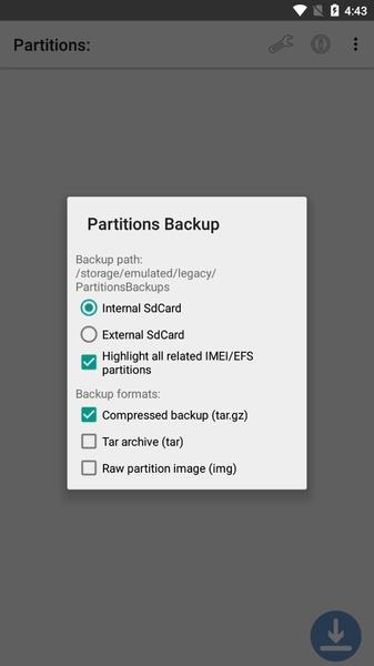 Partitions Backup and Restore экрана 0