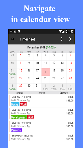 Timesheet - Work Hours Tracker स्क्रीनशॉट 1