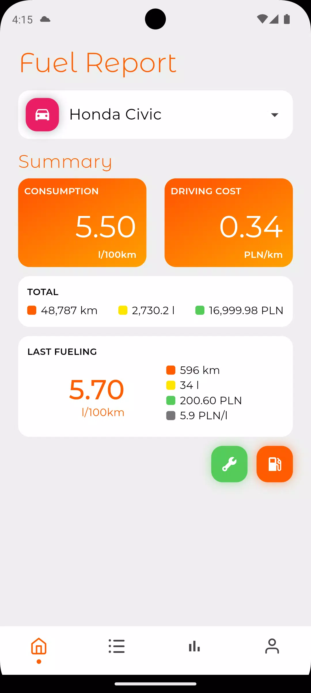 ภาพหน้าจอ Fuel Log 0