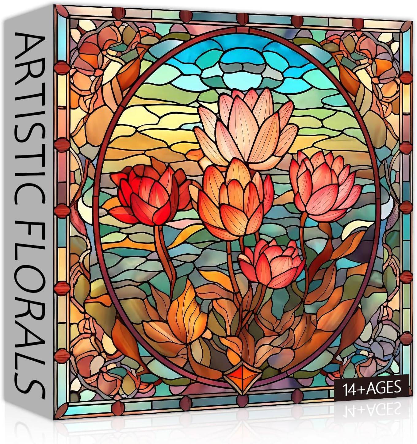 PICKFORU Stained Glass Flower Puzzle, 1,000 Pieces