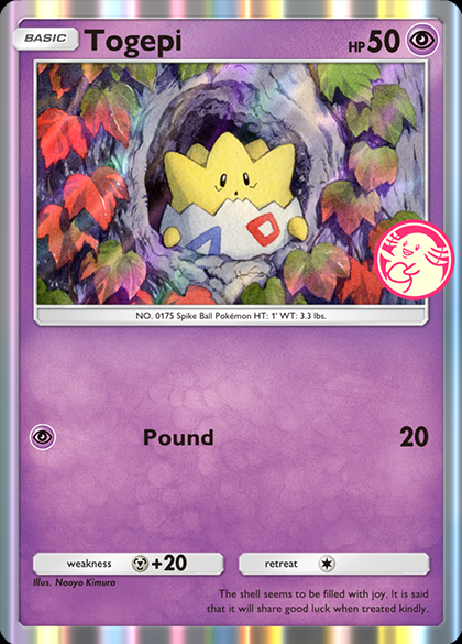 Pokémon TCG 주머니에 Chansey Pick 아이콘이있는 Togepi 프로모션 카드