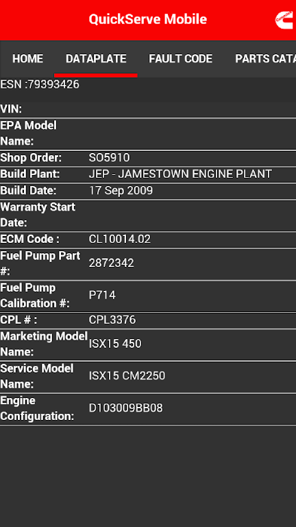 Screenshot Cummins QuickServe Mobile 2