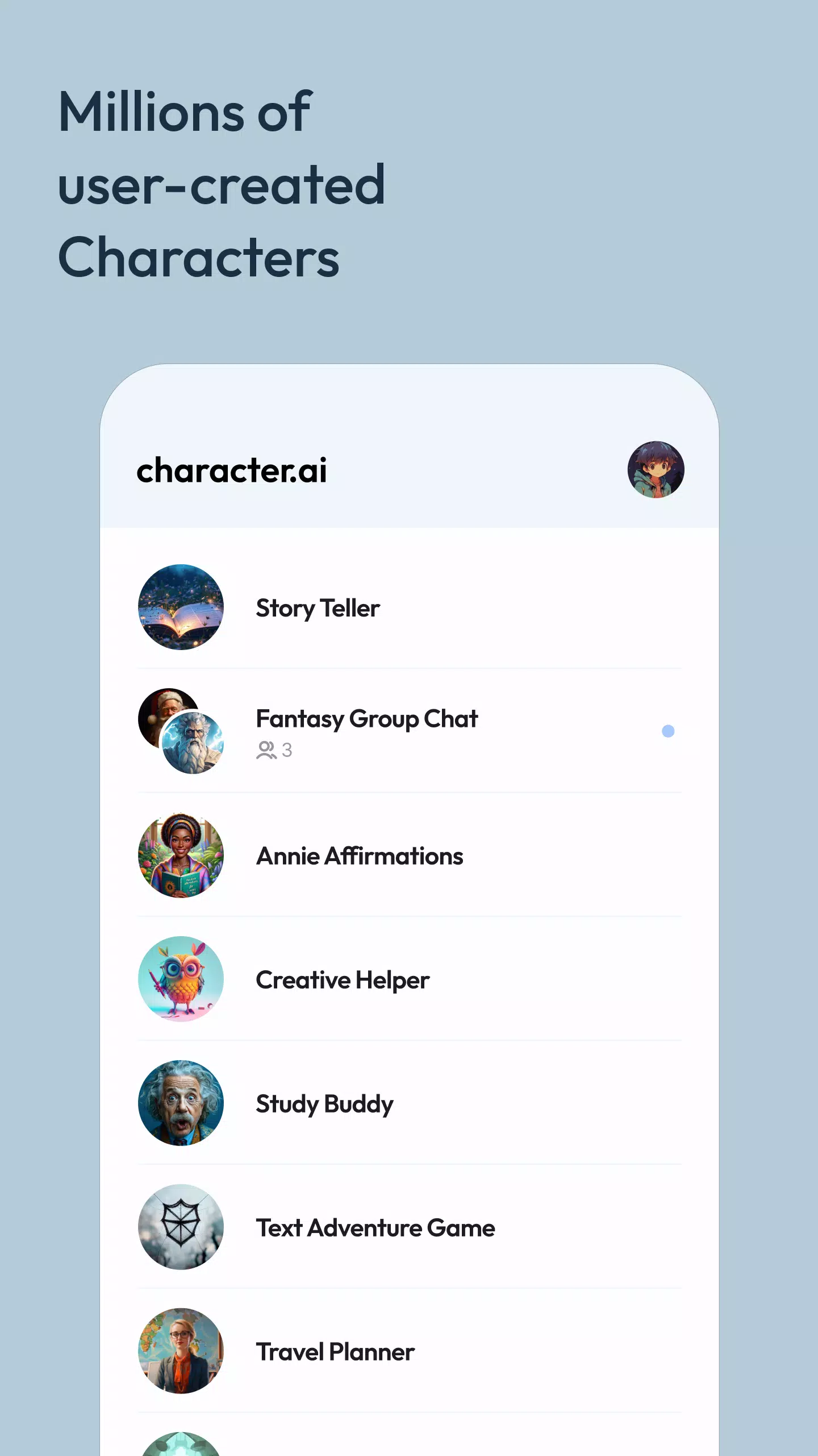 ภาพหน้าจอ Character AI: Chat, Talk, Text 1