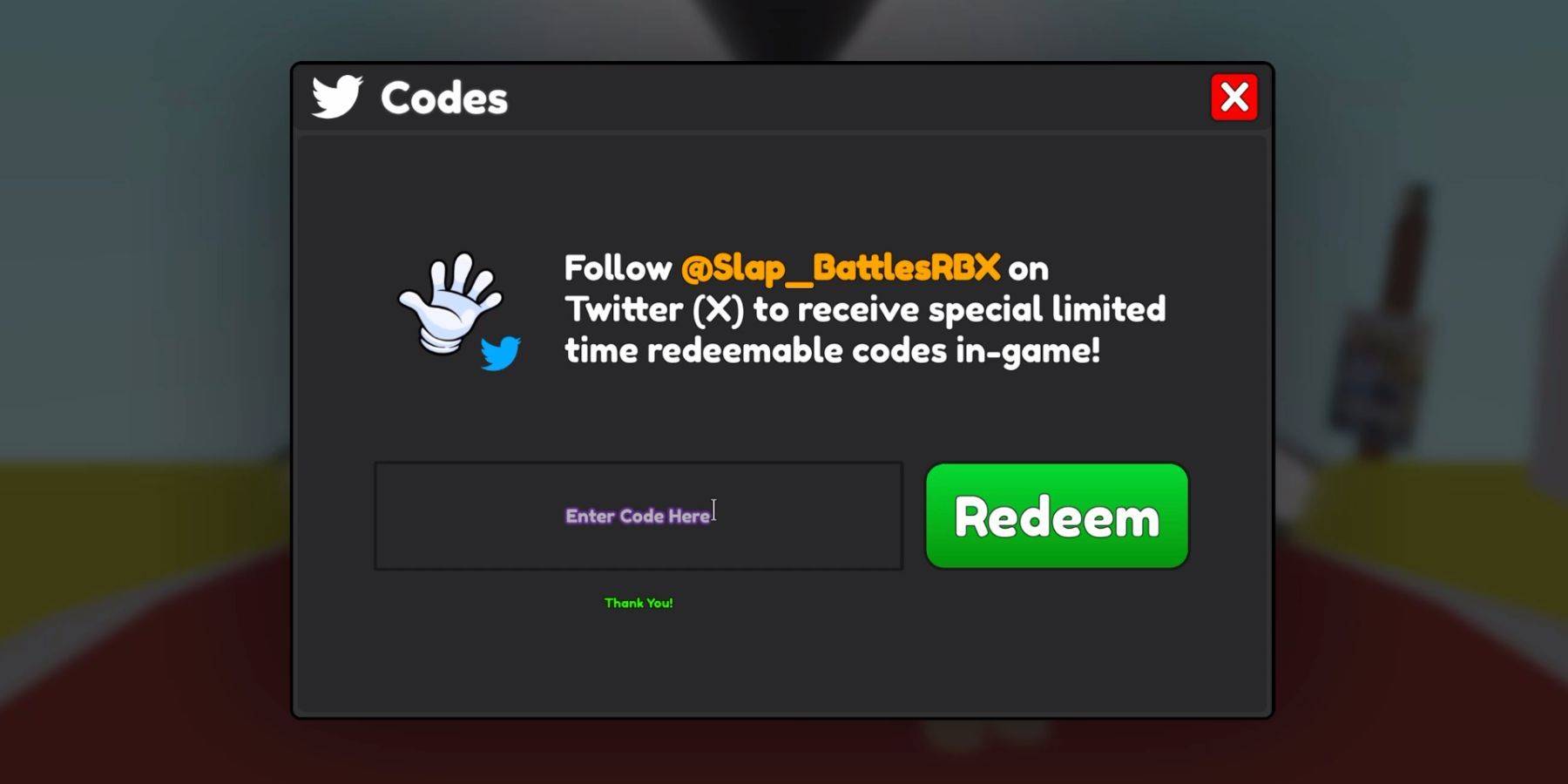 Image: Slap Battles Code Redemption Menu